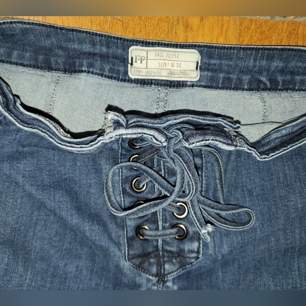 Free People High Rise Lace-Up Blue Jeans - Picture 11 of 11